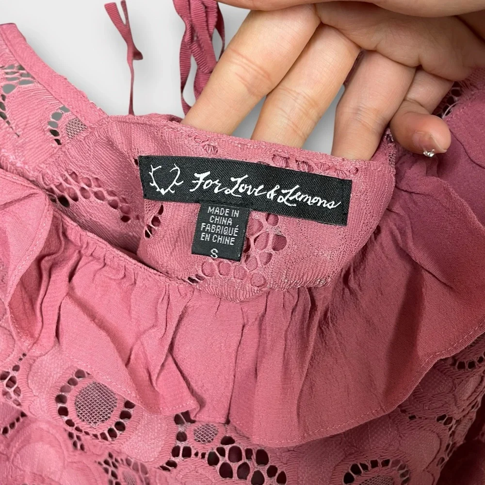 For Love & Lemons Sonya Lace Babydoll Mini Dress Floral Pink Size S Tie Back - Picture 8 of 13